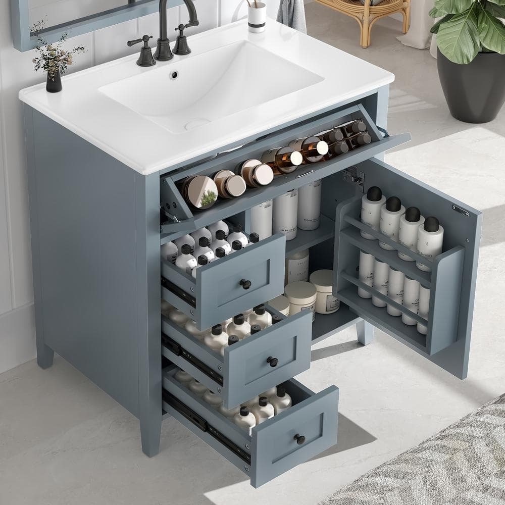 30in Blue Gray Freestanding Bathroom Vanity Cabinet with Sink & Drawers price history on PriceWatchPro