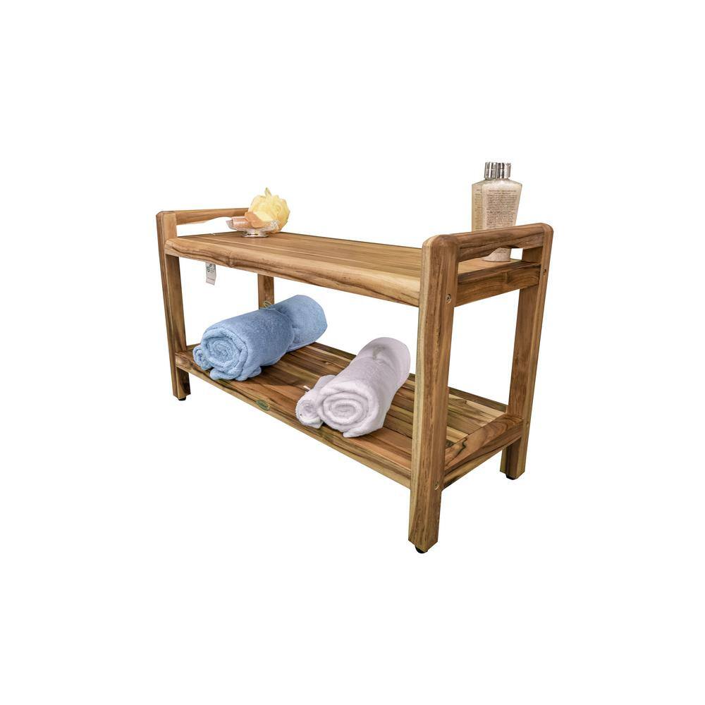 Teak Freestanding Shower Bench with Shelf and LiftAide Arms