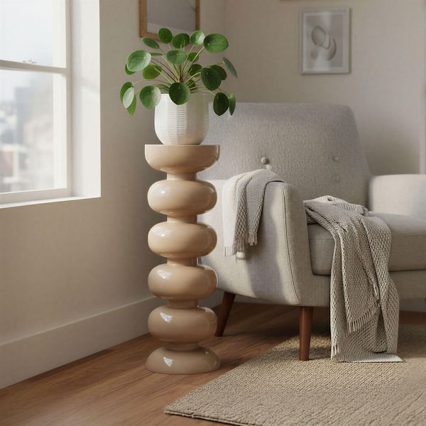 11.8 in. Cream Round Metal Martini End Table / Plant Stand