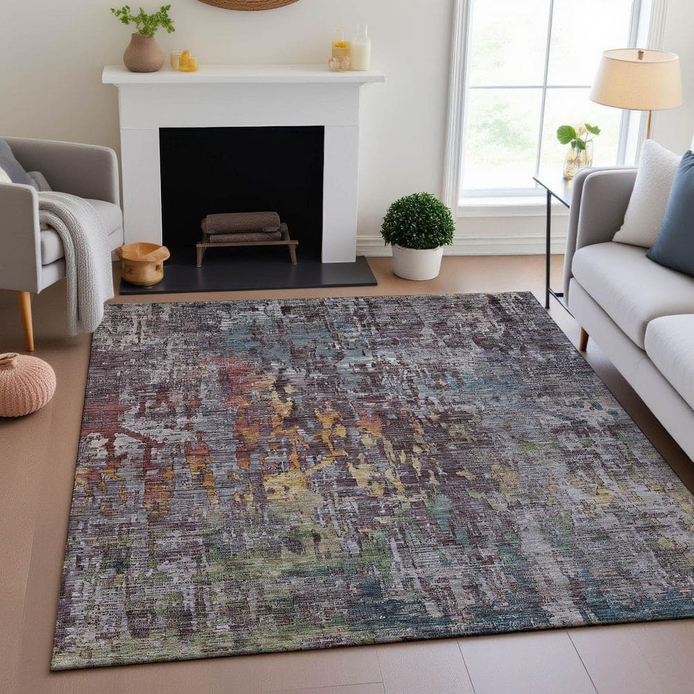 Mayfield Premium Machine Washable Abstract AMF1237 Pewter 3 ft. x 4 ft. Area Rug price history on PriceWatchPro