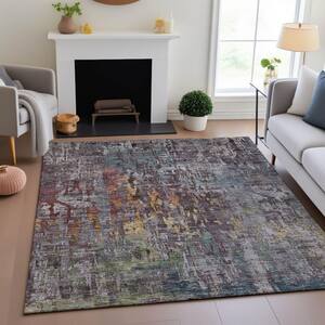 Mayfield Premium Machine Washable Abstract AMF1237 Pewter 3 ft. x 5 ft. Area Rug