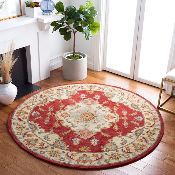 Antiquity 6 ft. x 6 ft. Red/Gray Traditional Medallion Round Area Rug
