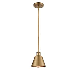 Smithfield 1-Light Brushed Brass Cone Pendant Light with Brushed Brass Metal Shade