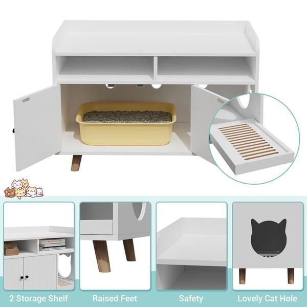 WIAWG 6 in 1 Cat Litter Box Enclosure Furniture with Litter Catcher, Wooden  Cat Hidden Litter Box with Drawer and Shelves YLM-AMKF180113-01 - The Home  Depot