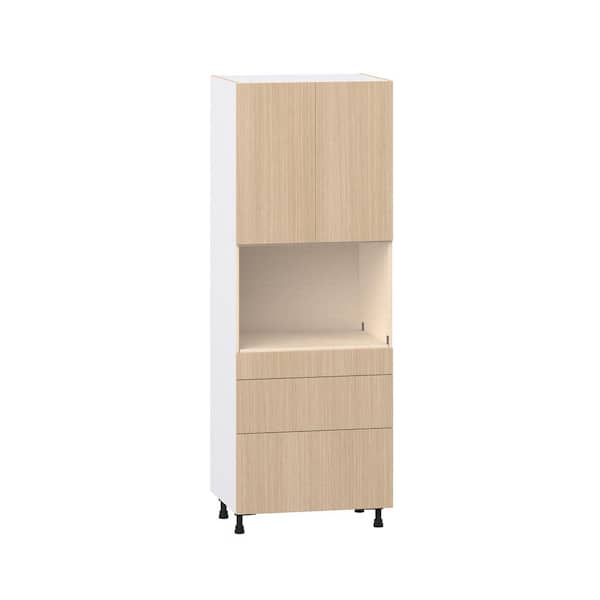 J COLLECTION Timberline 30 in W x 24.5 in D x 84.5 in H Assembled Shaker Microwave Pantry Kitchen Cabinet in Mojavi Oak with 3 Drawer