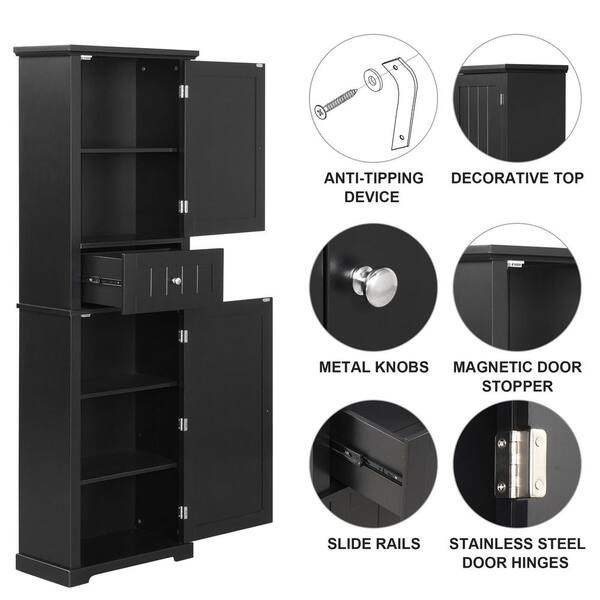 ZXDDMS 22 in. W x 11 in. D x 67 in. H Black Linen Cabinet Bathroom
