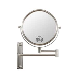 8 in. L x 8 in. W Adjustable Heigh Round Wall Mount Bi-View 10X/1X Magnification Beauty Bathroom Makeup Mirror in Nickel