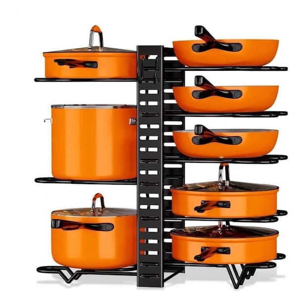 8-Tier Upgraded Pot Organizer Standing Pot Rack : Stores Pots, Pans & Lids, Ideal for Kitchen Cabinets