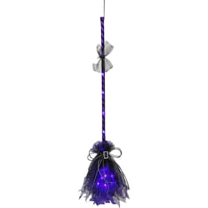 36 in. Battery Operated Purple Witch's Broomstick with Purple Lights Halloween Prop