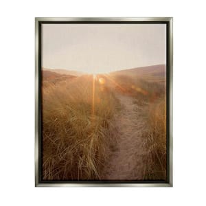 Sunrays Through Sun Bleached Sand Dunes Tall Grass by Ian Winstanley Floater Frame Nature Wall Art Print 17 in. x 21 in.