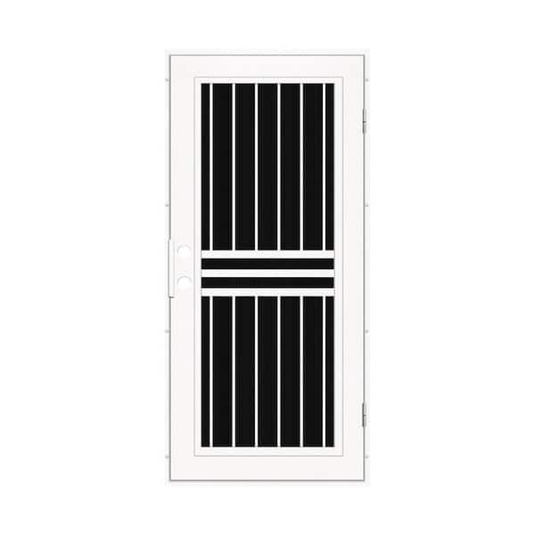 Unique Home Designs 30 in. x 80 in. Plain Bar White Left-Hand Surface Mount Aluminum Security Door with Charcoal Insect Screen