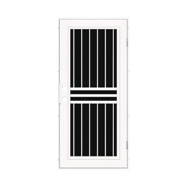 Unique Home Designs 36 in. x 80 in. Plain Bar White Left-Hand Surface Mount Aluminum Security Door with Charcoal Insect Screen