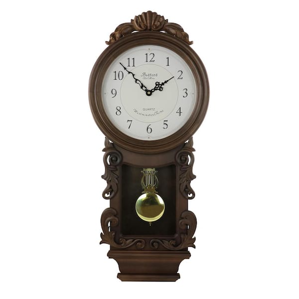 Bedford Clock Collection Chestnut Chiming Pendulum Wall Clock