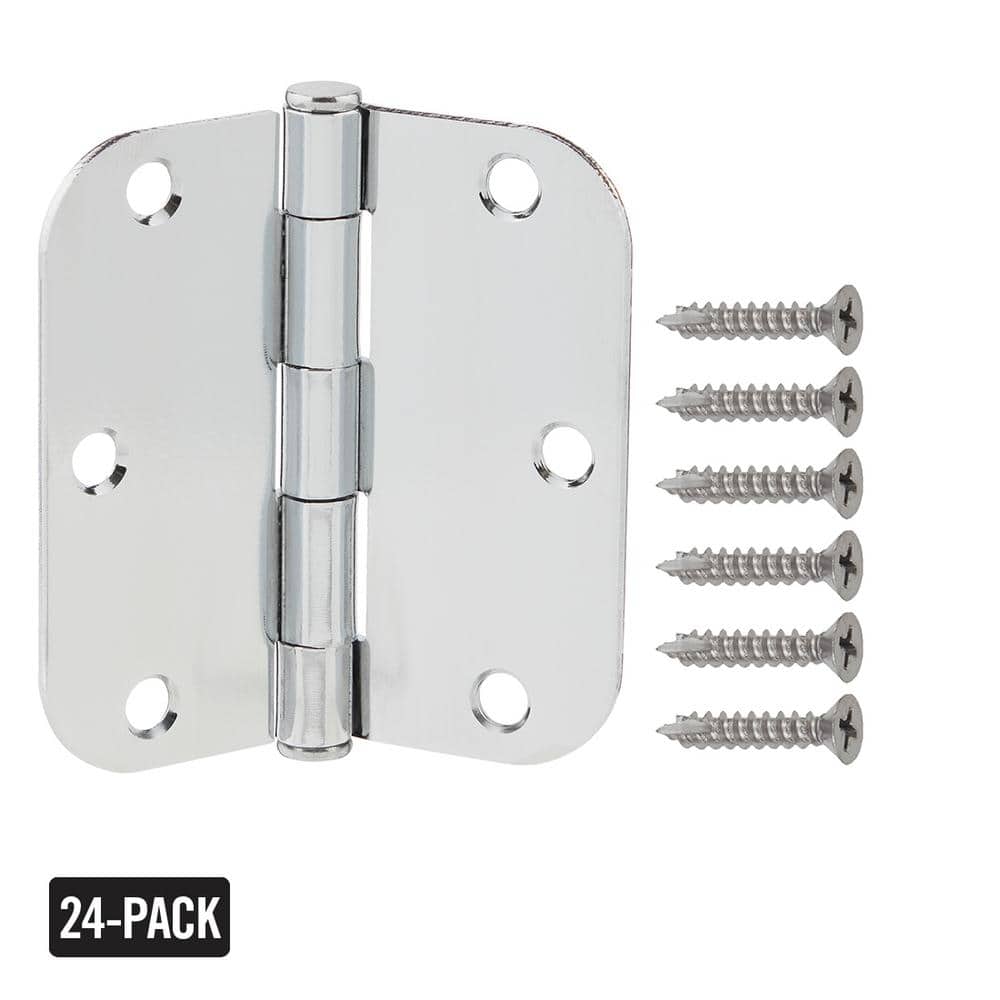 3-1/2 in. x 5/8 in. Radius Chrome Door Hinge Value Pack (24-Pack)