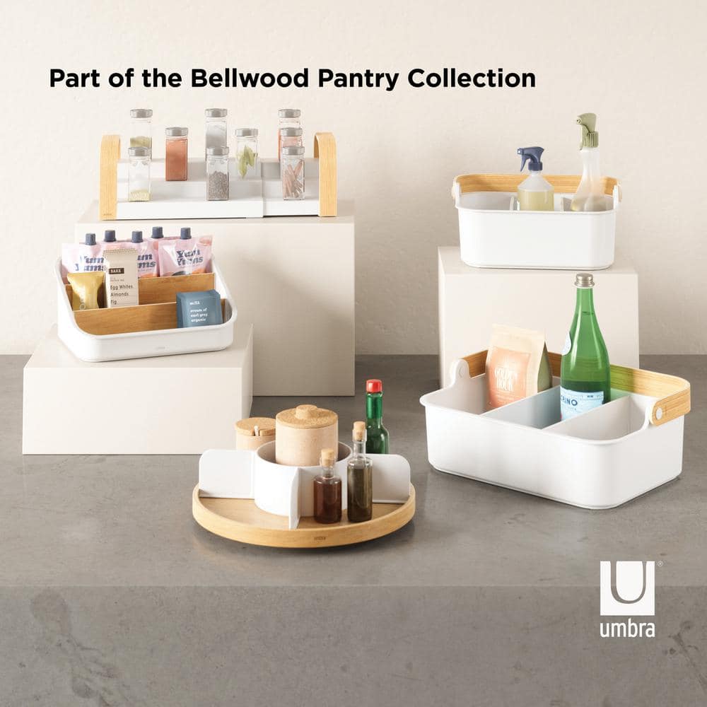 White and Natural Stackable Plastic Organizer Bin with Handle