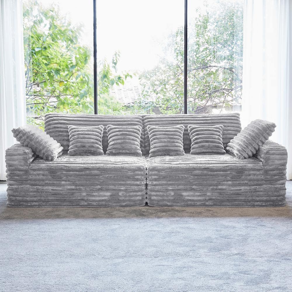 Modern 120 in. Wide Square Arm Velvet Rectangle Sectional Sofa Couch Double