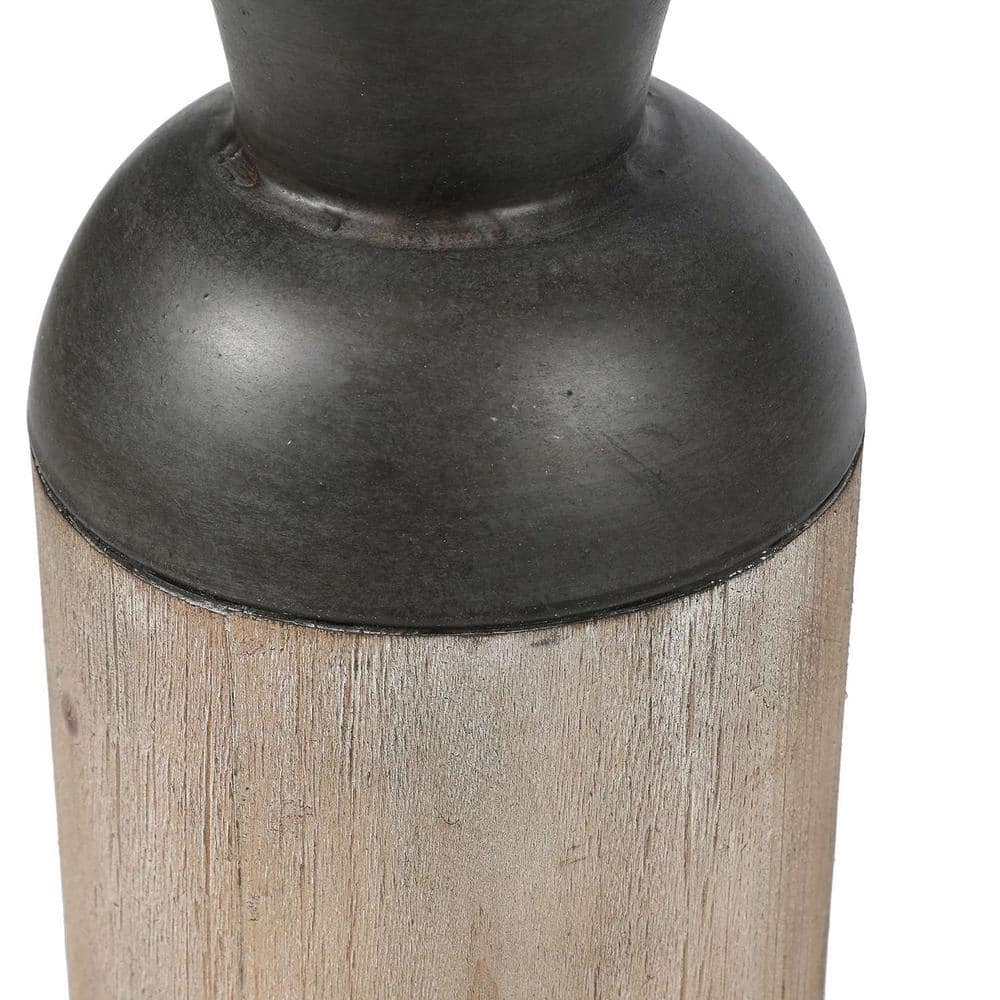 Rustic Charm Dark Brown Metal & Natural Fir Wood Vase Set