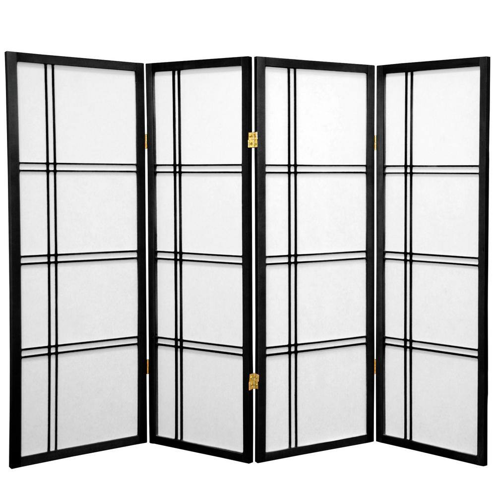 4-Panel Black Shoji Screen with Double Cross Design