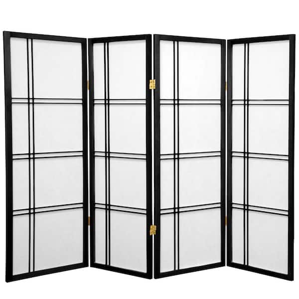 Oriental Furniture 4 ft. Short Double Cross Shoji Screen - Black - 4 Panels