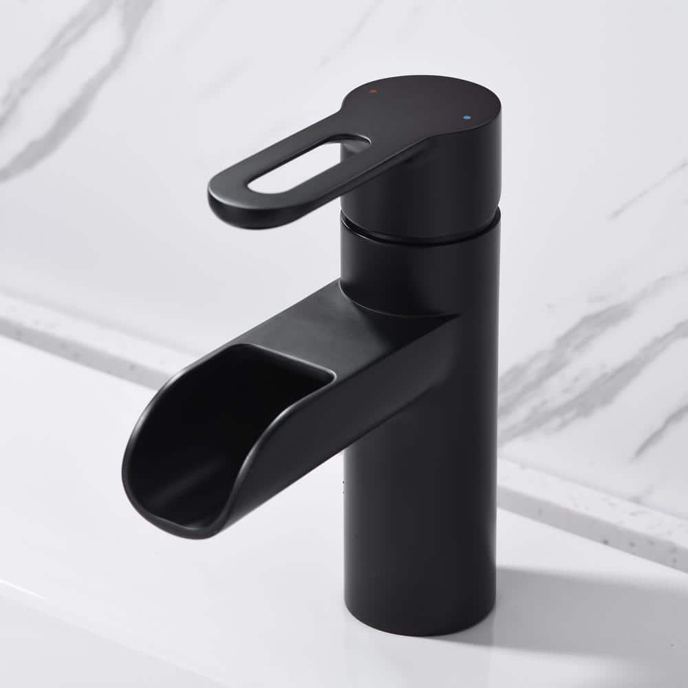 Matte Black Modern Single-Handle Waterfall Bathroom Faucet