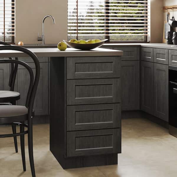 Hausvita 18 in. W x 24 in. D x 34.5 in. H in Shaker Charcoal Plywood Ready to Assemble Kitchen Base Cabinet with 4 Drawers