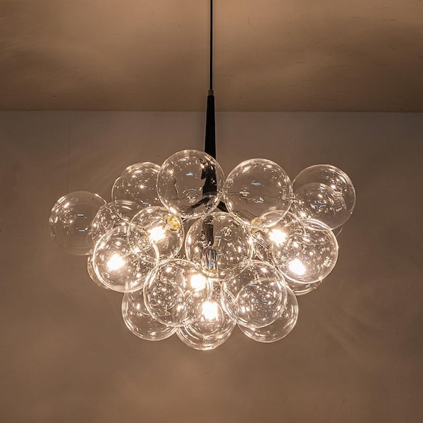 HUOKU Alma 6-Light 24.8 in.W Silver and Black Cluster Bubble