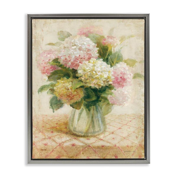 Stupell Industries Cottage Hydrangeas in Pink by Danhui Nai Gray Floater Frame Nature Graphic Art Print 21 in. x 17 in.
