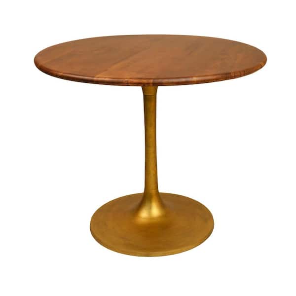 Carolina Chair & Table Alden 36 in. Round Elm and Antique Gold Wood Top with Aluminum Base Pedestal Table (Seats 4)