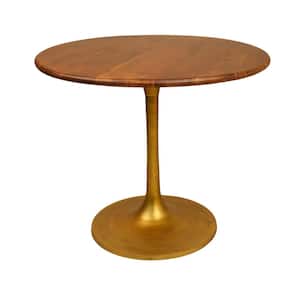 Alden 36 in. Round Elm and Antique Gold Wood Top with Aluminum Base Pedestal Table (Seats 4)