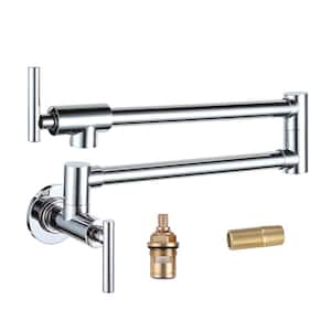 Contemporary Wall Mounted Pot Filler with 2 Handles in Chrome