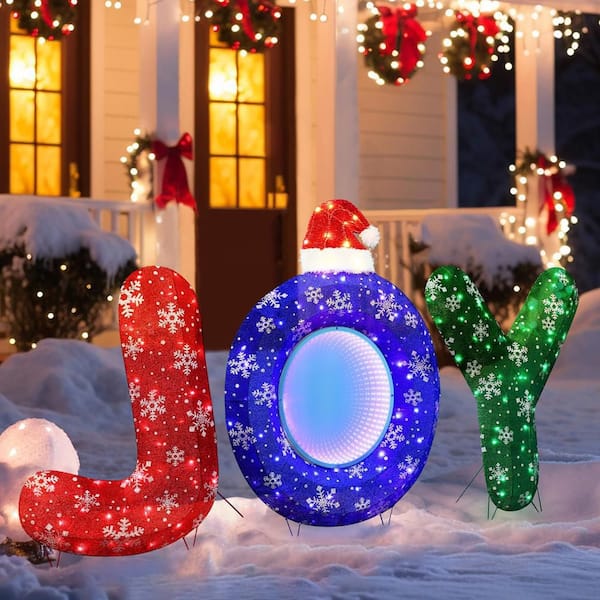 LuxenHome 37 in. 3-Piece Multi-Color JOY Christmas Decoration with