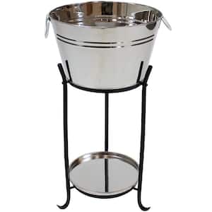 Ice Bucket Drink Cooler with Stand and Tray for Parties, Stainless Steel, Holds Beer, Wine, Champagne and More