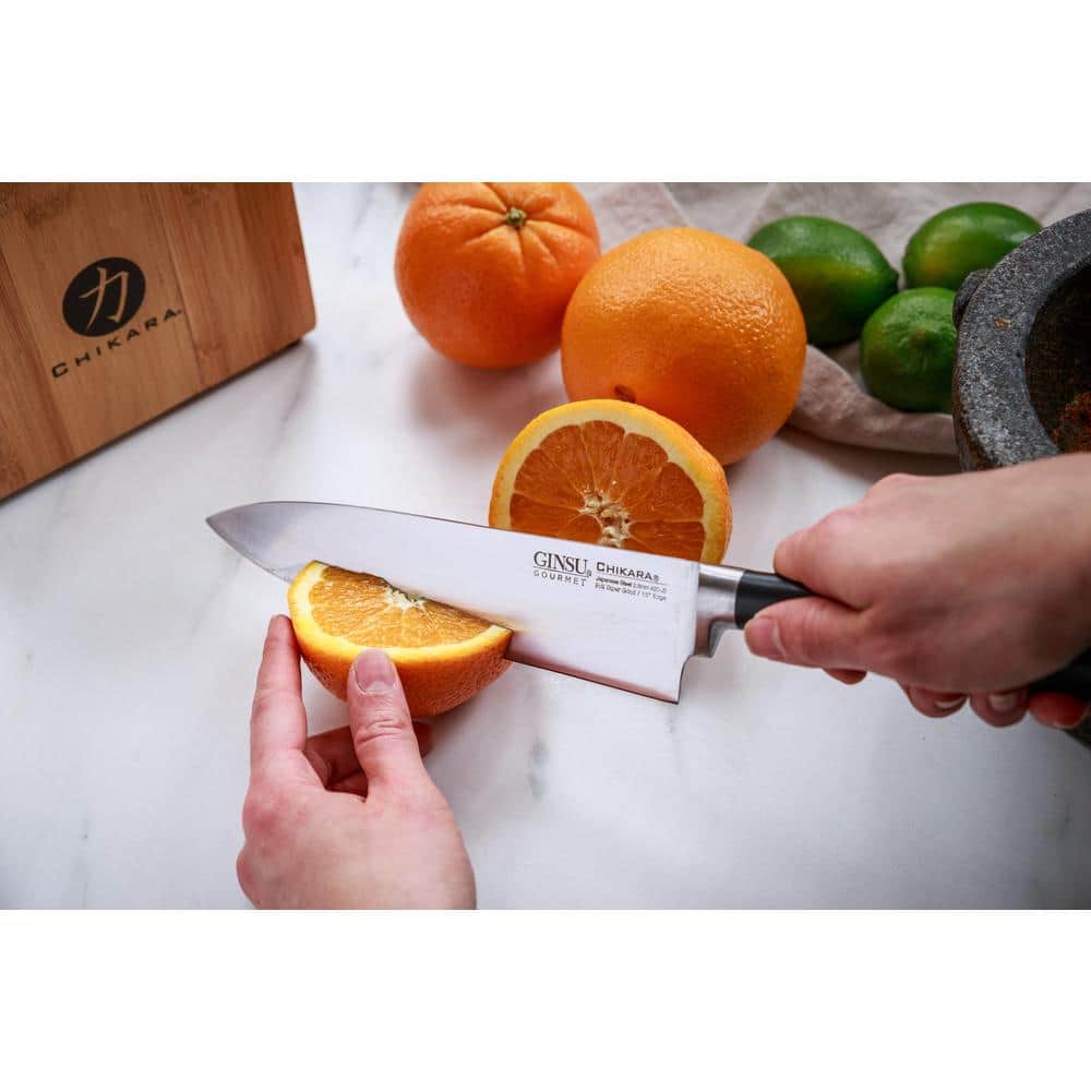 Ginsu Chikara 8pc Knife Block Set Toffee: Stainless Steel Kitchen Knives, Full Tang, Ergonomic Design, Hand Wash