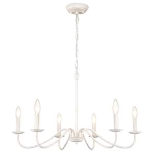 Ercel 6-Light White Dimmable Classic Candle Rustic Linear Farmhouse Chandelier for Kitchen Island with no bulbs included