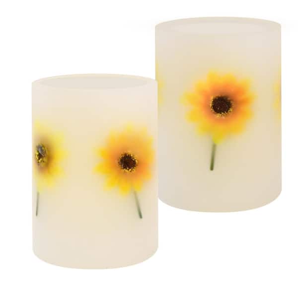 LUMABASE 3.2 in. Dried Flowers Flameless Candle (Set of 2)
