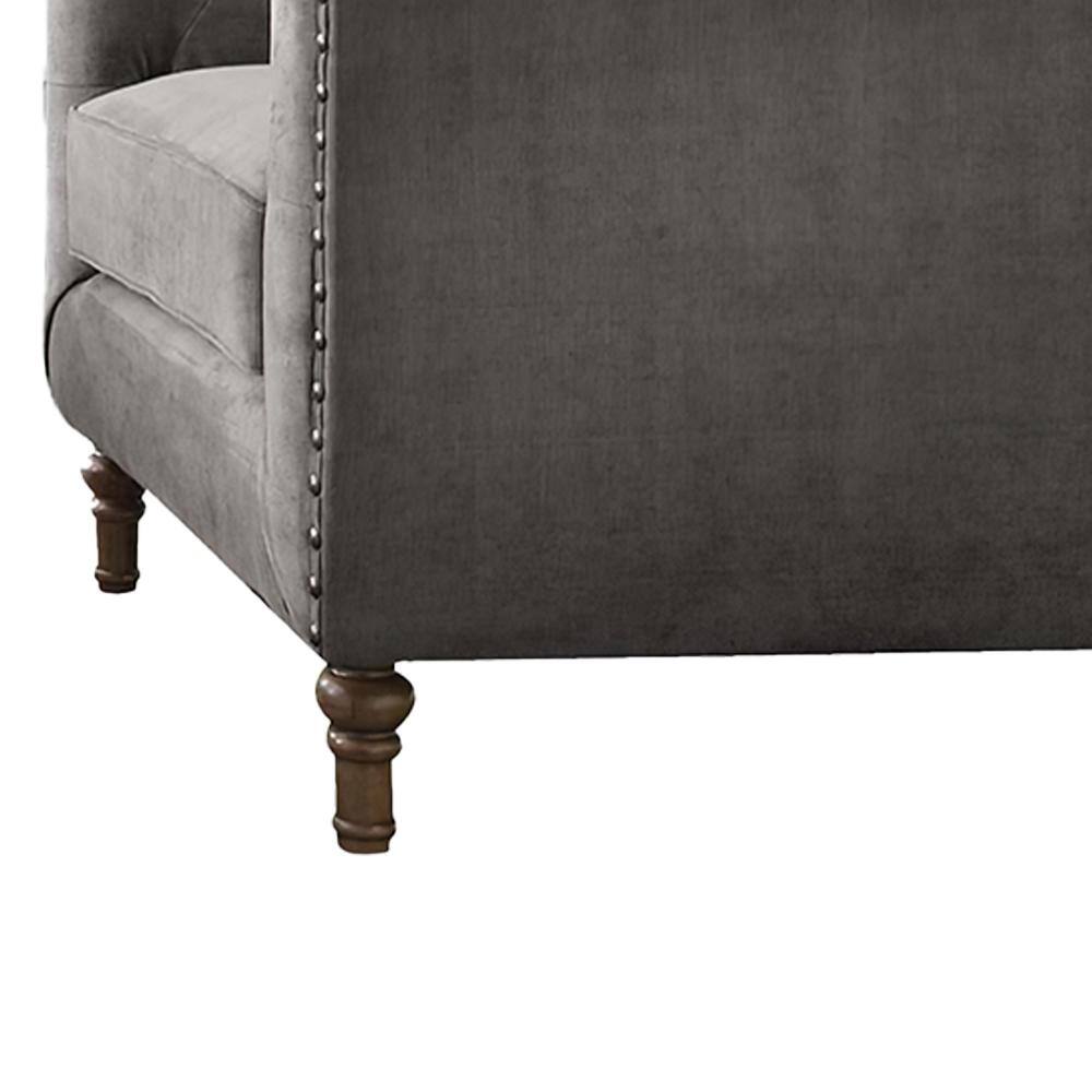 Gray Velvet Handcrafted Accent Chair with Wood Legs