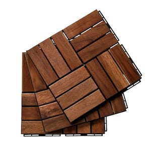 Brown 12 in. x 0.74 in. Interlocking Deck Tiles; Solid Hardwood Flooring