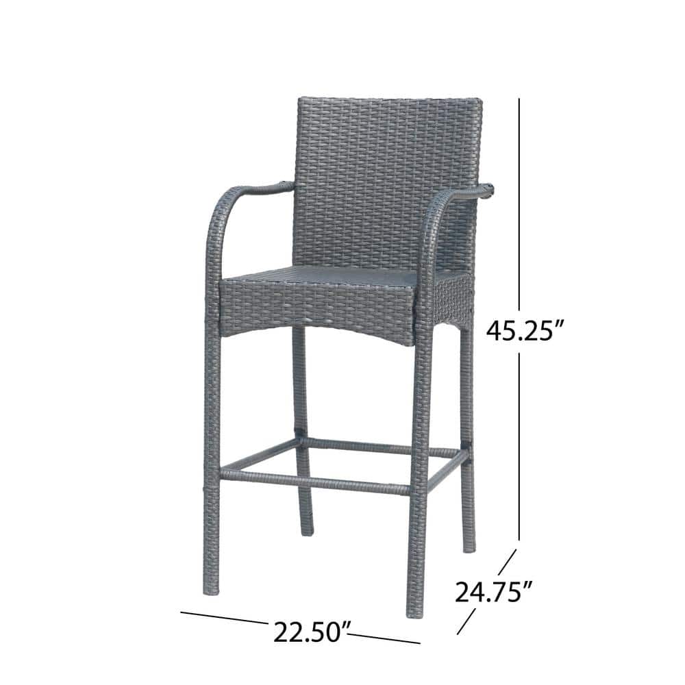 Sleek Grey Iron and Wicker 30" Outdoor Barstool Set