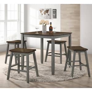 Hestor 5-Piece Wood Top Live Edge Oak and Light Gray Counter Height Table Set