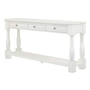 63.00 in. W x 14.80 in. D x 30.00 in. H Antique White Linen Cabinet Console Table with Drawers and Shelf