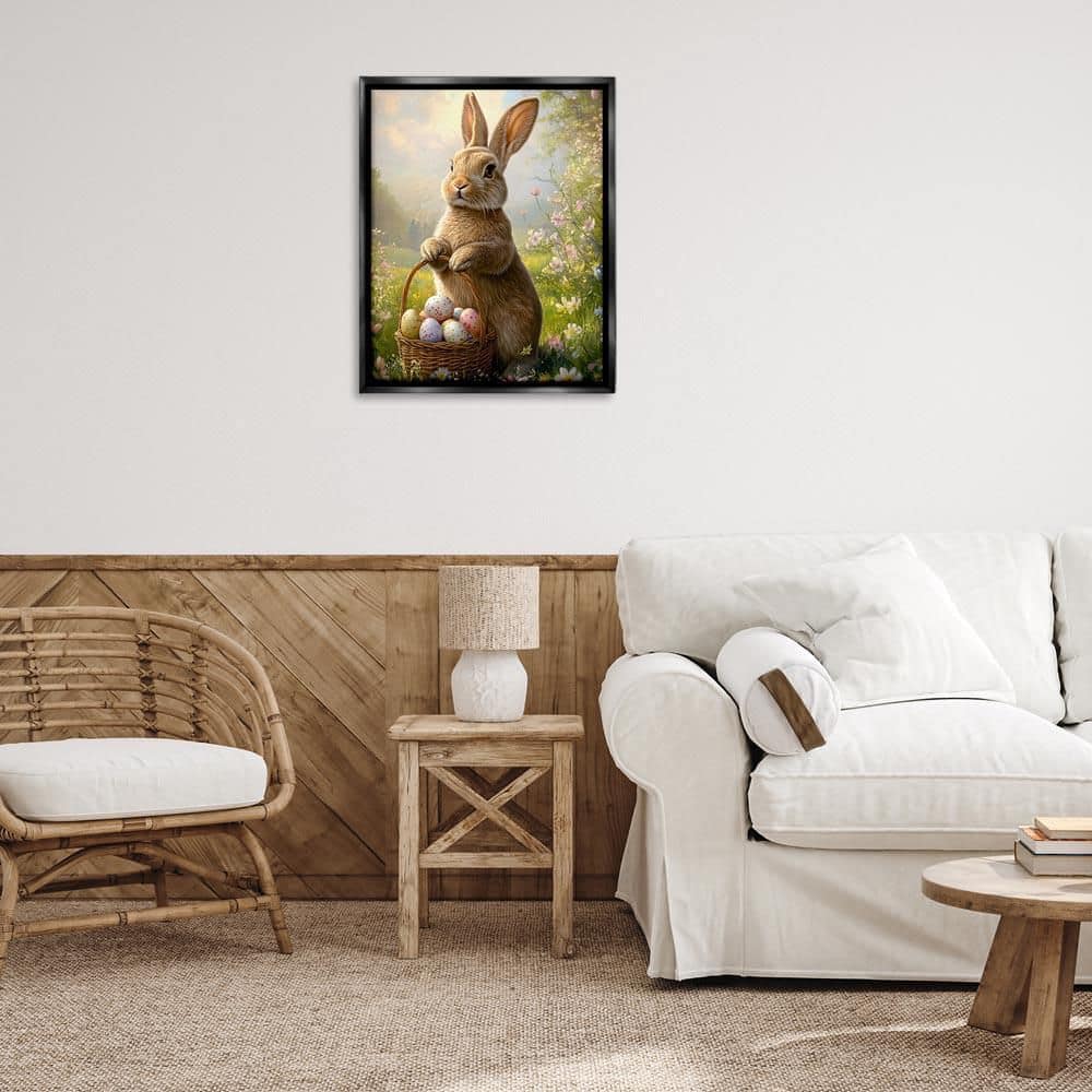 Bunny with Easter Basket by Franklyn Gregory Black Floater Frame Animal Graphic Art Print 31 in. x 25 in. price history on PriceWatchPro