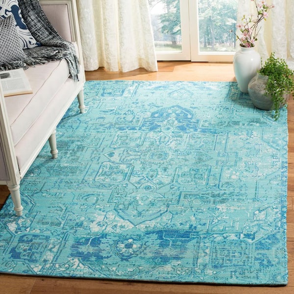 Saffron Aqua/Blue 5 ft. x 8 ft. Medallion Area Rug
