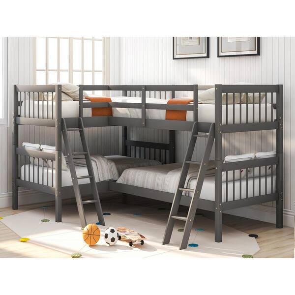 White Twin Over L Shaped Bunk Bed, Full Over Full L Shaped Bunk Bed