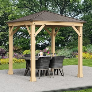 Meridian 8 ft. x 8 ft. Premium Cedar Outdoor Patio Shade Gazebo with Architectural Posts and Brown Aluminum Roof