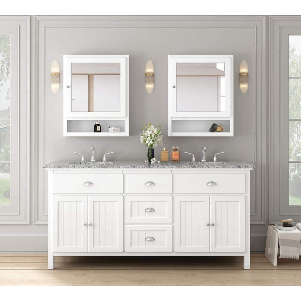 Ridgemore 71 in. W x 22 in. D x 35 in. H Double Sink Freestanding Bath Vanity in White with Gray Granite Top -  Home Decorators Collection, MD-V1768