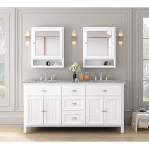 Ridgemore 71 in. Double Sink White Bath Vanity with Gray Granite Top (Assembled)