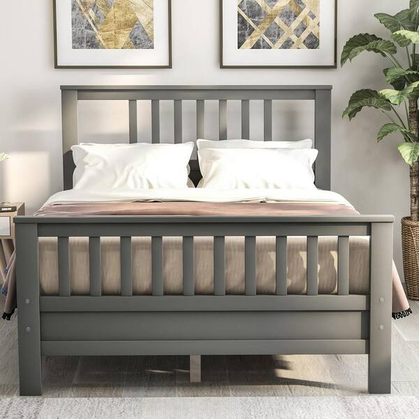 Grey Wood Bed Frame with Pine Finish Headboard & Footboard in Range of Sizes Double
