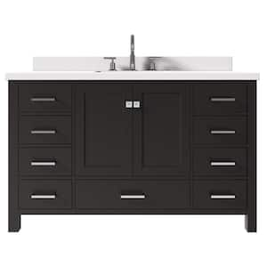 Cambridge 55 in. W x 22 in. D x 36 in. H Vanity in Espresso with Pure White Quartz Top