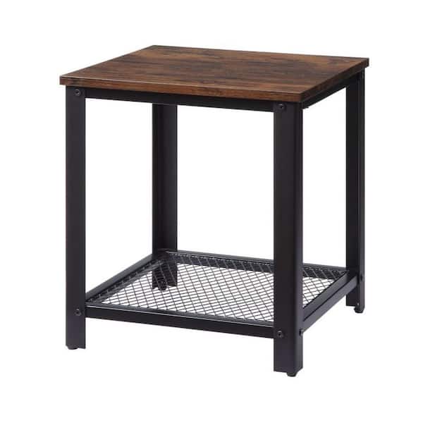 Benjara 16 in. Brown and Black Rectangle Wood End Table with 1 Mesh Shelf