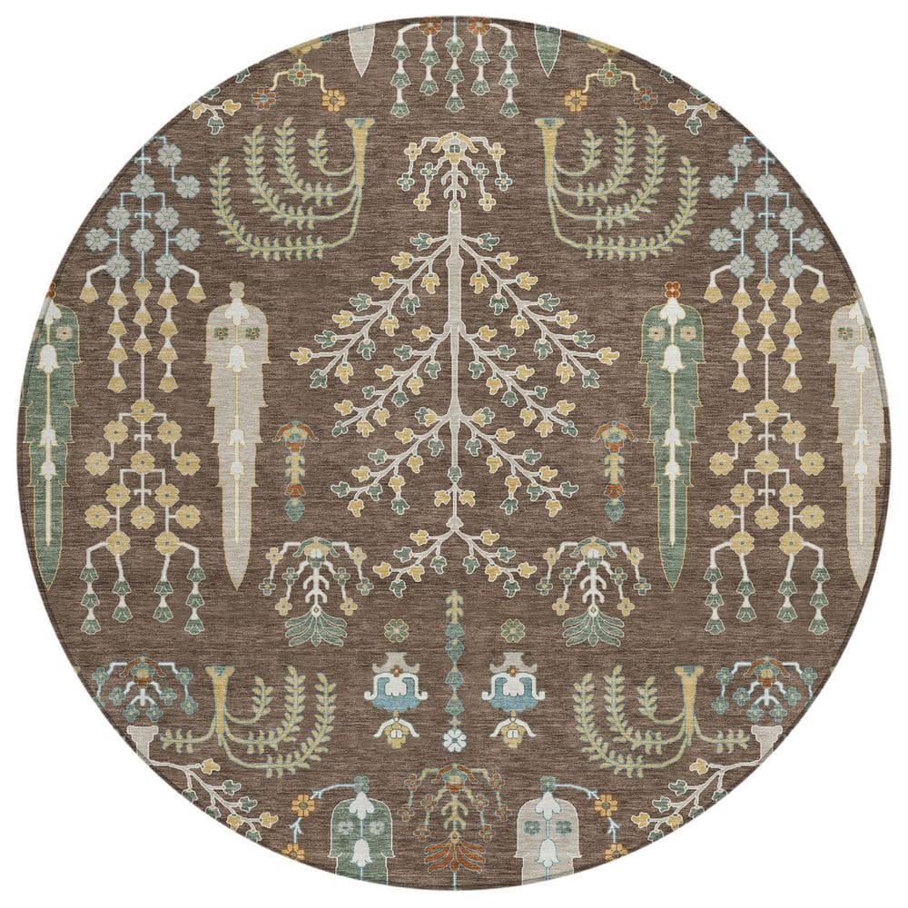 Chantille Machine Washable Indoor/Outdoor Abstract ACN2819 Coffee 8 ft. x 8 ft. Round Rug price history on PriceWatchPro